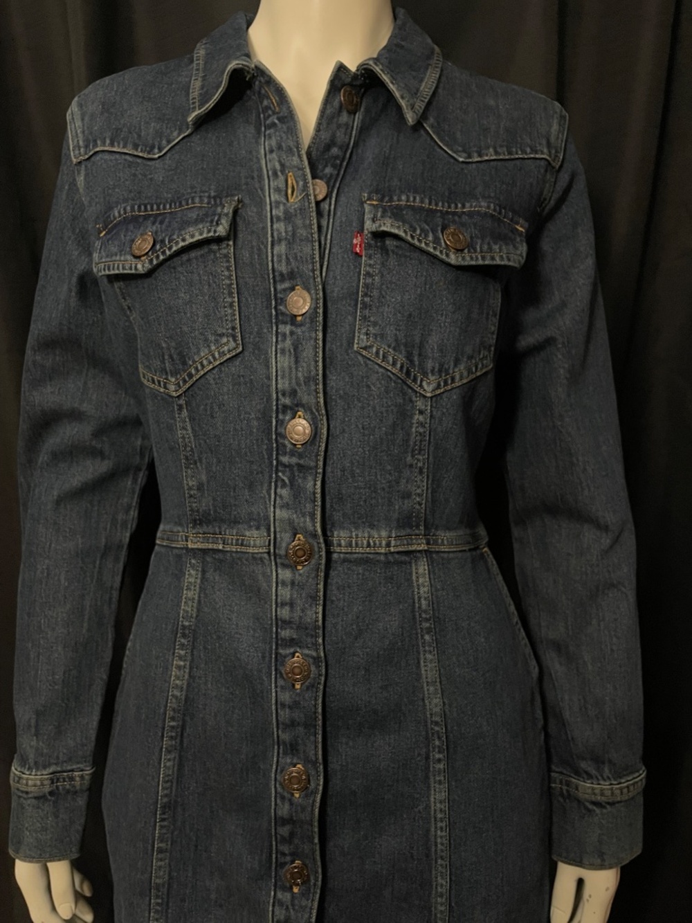 Levi's Flynn Western Denim Mini Dress Size Medium NWT Standard Fit Blue - Picture 5 of 16